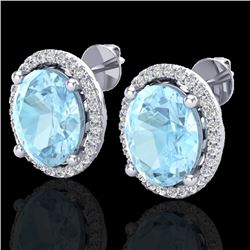 5 CTW Aquamarine & Micro Pave VS/SI Diamond Earrings Halo 18K White Gold - REF-102N8Y - 21045