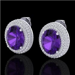 8 CTW Amethyst & Micro Pave VS/SI Diamond Earrings 18K White Gold - REF-150X5T - 20212