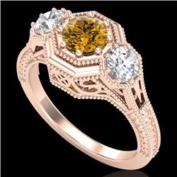 1.05 CTW Intense Fancy Yellow Diamond Art Deco 3 Stone Ring 18K Rose Gold - REF-161H8A - 37953