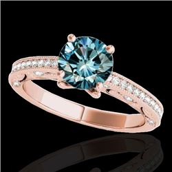 1.25 CTW Si Certified Blue Diamond Solitaire Antique Ring 10K Rose Gold - REF-163N6Y - 34744