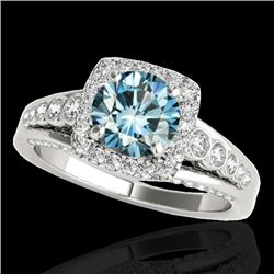 2 CTW Si Certified Blue Diamond Solitaire Halo Ring 10K White Gold - REF-247X3T - 34324