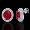 Image 2 : 9.20 CTW Ruby & Micro Pave VS/SI Diamond Earrings 18K White Gold - REF-190W2F - 20232