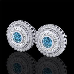 2.61 CTW Fancy Intense Blue Diamond Art Deco Stud Earrings 18K White Gold - REF-300N2Y - 37908