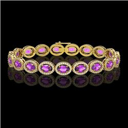 13.11 CTW Amethyst & Diamond Halo Bracelet 10K Yellow Gold - REF-229A3X - 40492