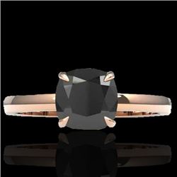 3 CTW Cushion Cut Black VS/SI Diamond Solitaire Engagement Ring 14K Rose Gold - REF-80X5T - 22134