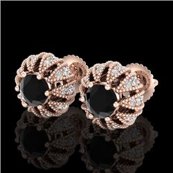 2.01 CTW Fancy Black Diamond Art Deco Micro Pave Stud Earrings 18K Rose Gold - REF-143Y6K - 37731