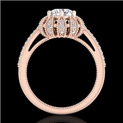 1.65 CTW VS/SI Diamond Solitaire Art Deco Micro Pave Ring 18K Rose Gold - REF-427F3N - 36993