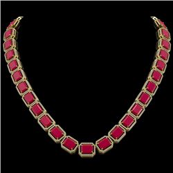 84.94 CTW Ruby & Diamond Halo Necklace 10K Yellow Gold - REF-930A2X - 41479