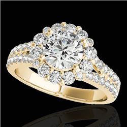 2.51 CTW H-SI/I Certified Diamond Solitaire Halo Ring 10K Yellow Gold - REF-384A2X - 33942