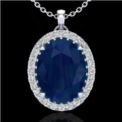 2.75 CTW Sapphire & Micro VS/SI Diamond Halo Solitaire Necklace 18K White Gold - REF-60A2X - 20598