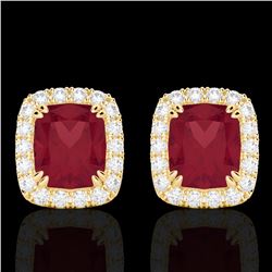 2.50 CTW Ruby & Micro Pave VS/SI Diamond Halo Earrings 10K Yellow Gold - REF-49T3M - 22869