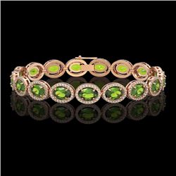 21.13 CTW Peridot & Diamond Halo Bracelet 10K Rose Gold - REF-286W5F - 40629