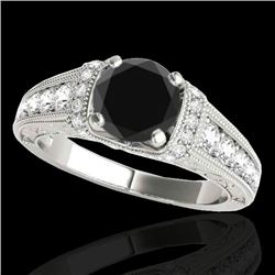 1.5 CTW Certified VS Black Diamond Solitaire Antique Ring 10K White Gold - REF-77W6F - 34777