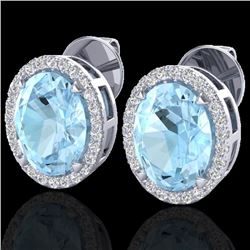 5.50 CTW Aquamarine & Micro VS/SI Diamond Halo Earrings 18K White Gold - REF-96M4H - 20240