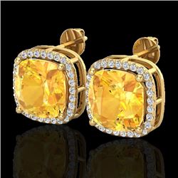 12 CTW Citrine & Micro Pave Halo VS/SI Diamond Earrings Solitaire 18K Yellow Gold - REF-83K8W - 2306