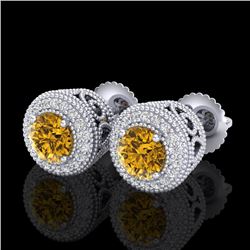 1.55 CTW Intense Fancy Yellow Diamond Art Deco Stud Earrings 18K White Gold - REF-169K3W - 37658