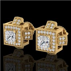 1.73 CTW Princess VS/SI Diamond Micro Pave Stud Earrings 18K Yellow Gold - REF-254Y5K - 37186