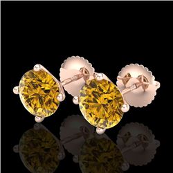 2.5 CTW Intense Fancy Yellow Diamond Art Deco Stud Earrings 18K Rose Gold - REF-354X5T - 38254