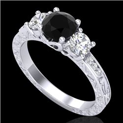 1.41 CTW Fancy Black Diamond Solitaire Art Deco 3 Stone Ring 18K White Gold - REF-138W2F - 37758