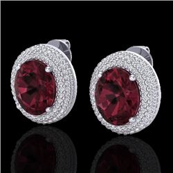 9 CTW Garnet & Micro Pave VS/SI Diamond Earrings 18K White Gold - REF-153N5Y - 20226