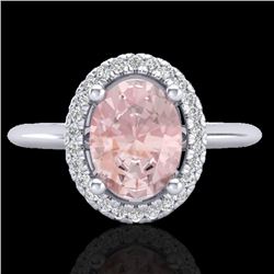 1.50 CTW Morganite & Micro VS/SI Diamond Ring Solitaire Halo 18K White Gold - REF-68W4F - 21015