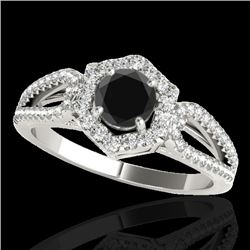 1.43 CTW Certified VS Black Diamond Solitaire Halo Ring 10K White Gold - REF-71Y3K - 34019