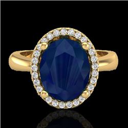 3 CTW Sapphire And Micro Pave VS/SI Diamond Ring Halo 18K Yellow Gold - REF-60K2W - 21115