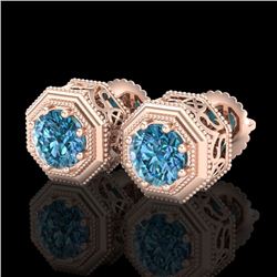 1.07 CTW Fancy Intense Blue Diamond Art Deco Stud Earrings 18K Rose Gold - REF-118W2F - 37937