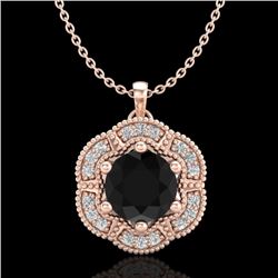 1.01 CTW Fancy Black Diamond Solitaire Art Deco Stud Necklace 18K Rose Gold - REF-74H2A - 37969