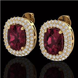 5.20 CTW Garnet & Micro Pave VS/SI Diamond Halo Earrings 10K Yellow Gold - REF-97A5X - 20116