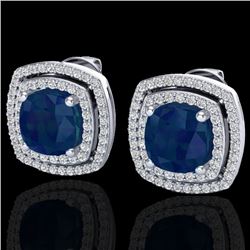 4.95 CTW Sapphire & Micro Pave VS/SI Diamond Halo Earrings 18K White Gold - REF-125N5Y - 20171