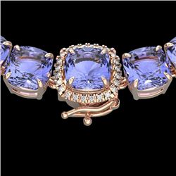 100 CTW Tanzanite & VS/SI Diamond Halo Micro Solitaire Necklace 14K Rose Gold - REF-1345M3H - 23362