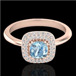 1.16 CTW Sky Blue Topaz & Micro VS/SI Diamond Ring Solitaire Halo 14K Rose Gold - REF-57K8W - 21022