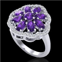 3 CTW Amethyst & VS/SI Diamond Cluster Designer Halo Ring 10K White Gold - REF-52A2X - 20771