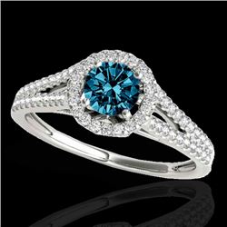 1.3 CTW Si Certified Fancy Blue Diamond Solitaire Halo Ring 10K White Gold - REF-162H8A - 33887