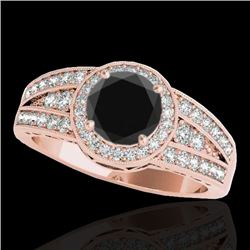 1.5 CTW Certified VS Black Diamond Solitaire Halo Ring 10K Rose Gold - REF-77M3H - 34073