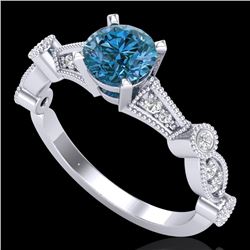 1.03 CTW Fancy Intense Blue Diamond Solitaire Art Deco Ring 18K White Gold - REF-114N5Y - 37677