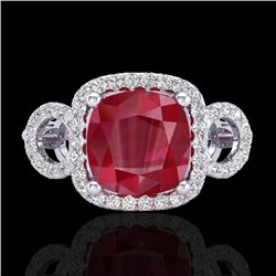 3.15 CTW Ruby & Micro VS/SI Diamond Ring 18K White Gold - REF-76M9H - 23008