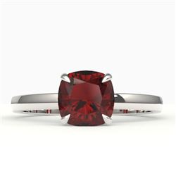1.50 CTW Cushion Cut Garnet Designer Engagement Ring 18K White Gold - REF-33H3A - 22143