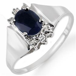 1.43 CTW Blue Sapphire & Diamond Ring 10K White Gold - REF-15X5T - 10706