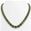 58.59 CTW Emerald & Diamond Halo Necklace 10K Rose Gold - REF-824X4T - 41331