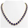 45.93 CTW Sapphire & Diamond Halo Necklace 10K Yellow Gold - REF-674A2X - 41050