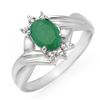 0.90 CTW Emerald & Diamond Ring 18K White Gold - REF-30M8H - 14332
