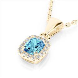 1.25 CTW Sky Blue Topaz & Micro VS/SI Diamond Halo Necklace 10K Yellow Gold - REF-27H3A - 22894