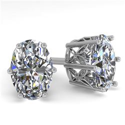 1.0 CTW Certified VS/SI Oval Diamond Stud Earrings 18K White Gold - REF-178Y2K - 35826