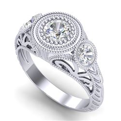 1.06 CTW VS/SI Diamond Solitaire Art Deco 3 Stone Ring 18K White Gold - REF-180X2T - 36893