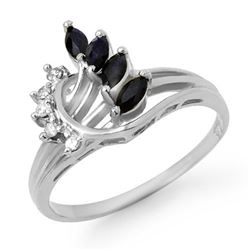 0.55 CTW Blue Sapphire & Diamond Ring 14K White Gold - REF-24K8W - 12869