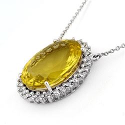 32.0 CTW Lemon Topaz & Diamond Necklace 14K White Gold - REF-240T4M - 11050