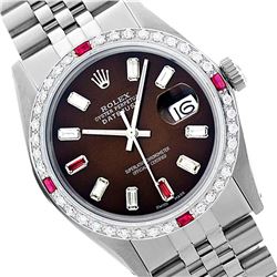 Rolex Men's Stainless Steel, QuickSet, Diam/Ruby Dial & Diam/Ruby Bezel - REF-527W3H