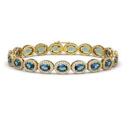 14.82 CTW London Topaz & Diamond Halo Bracelet 10K Yellow Gold - REF-232K5W - 40489
